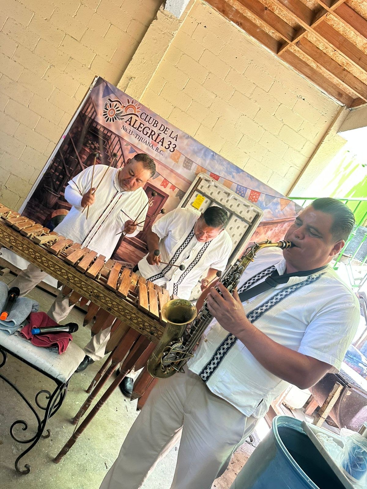 Grupo musical con marimba y saxofón